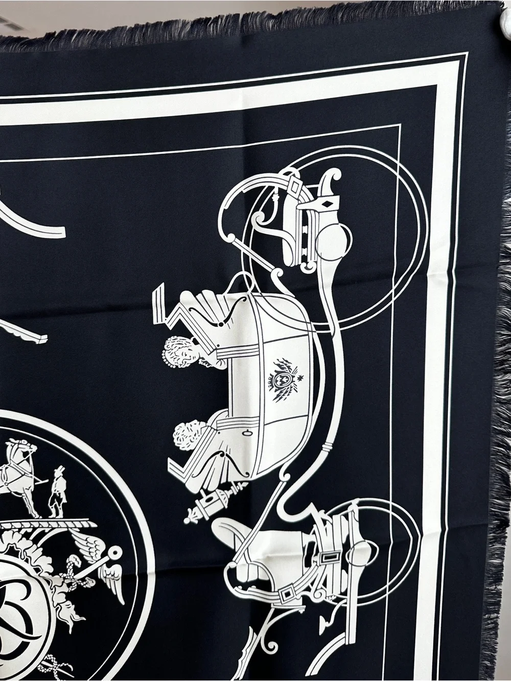 Hermes Ex-Libris fringed scarf 80